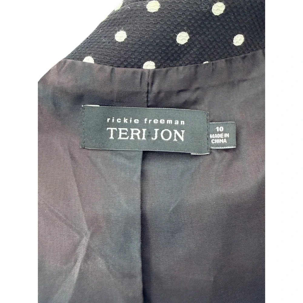 Teri Jon 2pc Dress Jacket Set Size 10 Black White Polka Dot Pique Wiggle Suit
